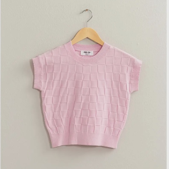 Pink short sleeve sweater basket weave - Picture 1 of 3